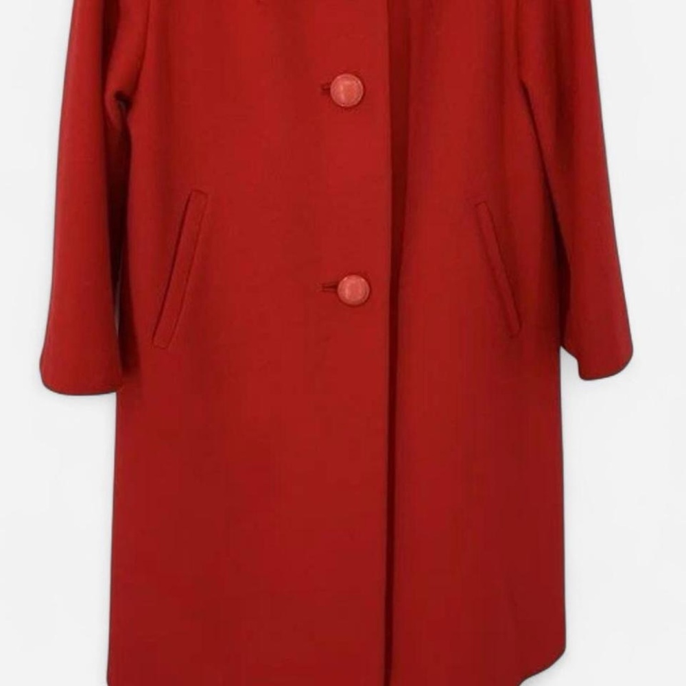 VINTAGE Red Trench Coat with REAL Fur Collar - Picture 5 of 5